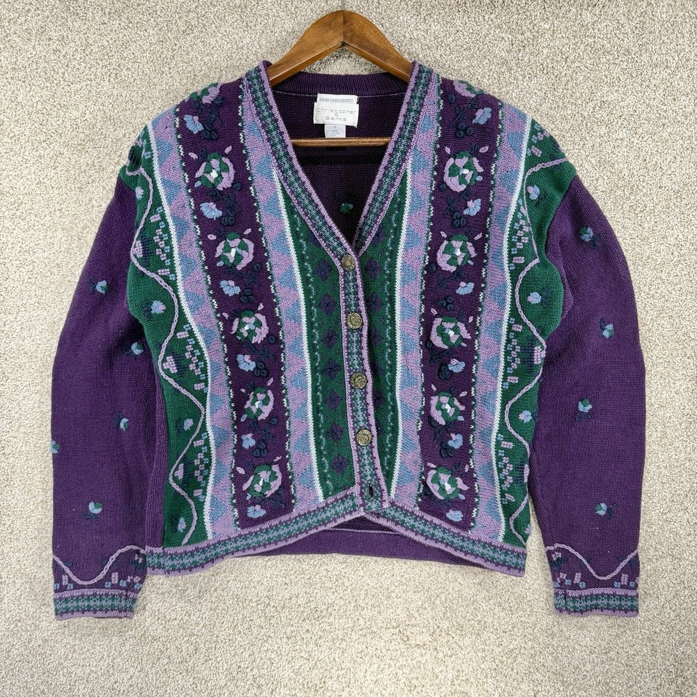 Christopher &‎ Banks Hand Knitted Sweater Cardigan S Cottage Core Festival *Flaw